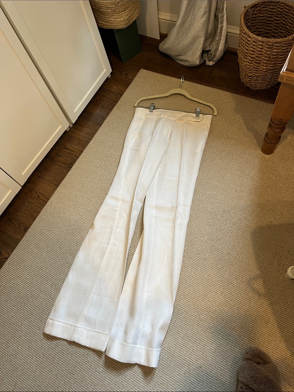 Zara Cream Wide-Leg Linen-Blend Pants